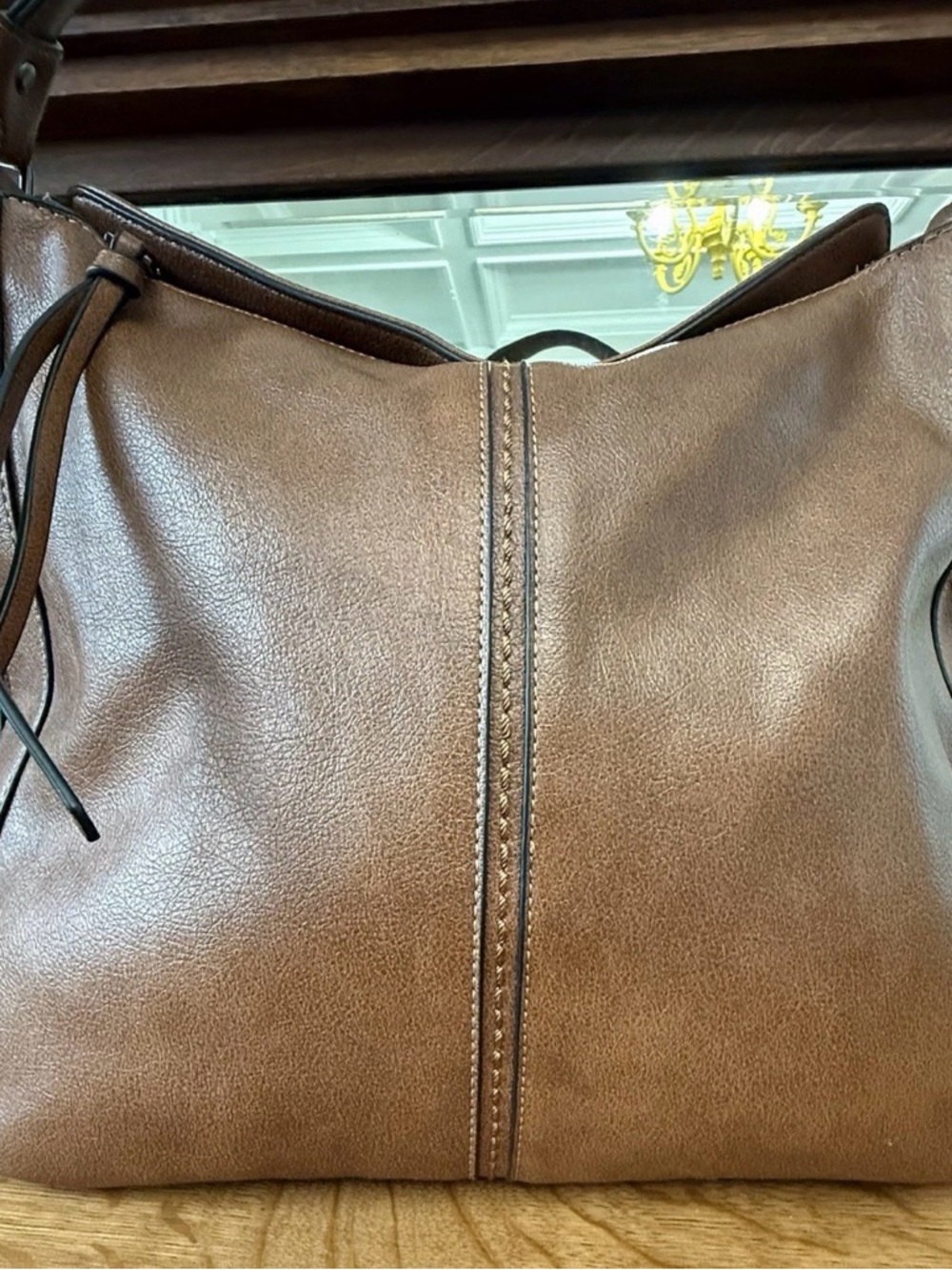 Realer Lg Faux Leather Bag Brn 14”Wx11”Hx5.5”D NO Crsbdy Strap Western Baby - Picture 4 of 16